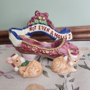 Christmas Shoe Figurine with Mice